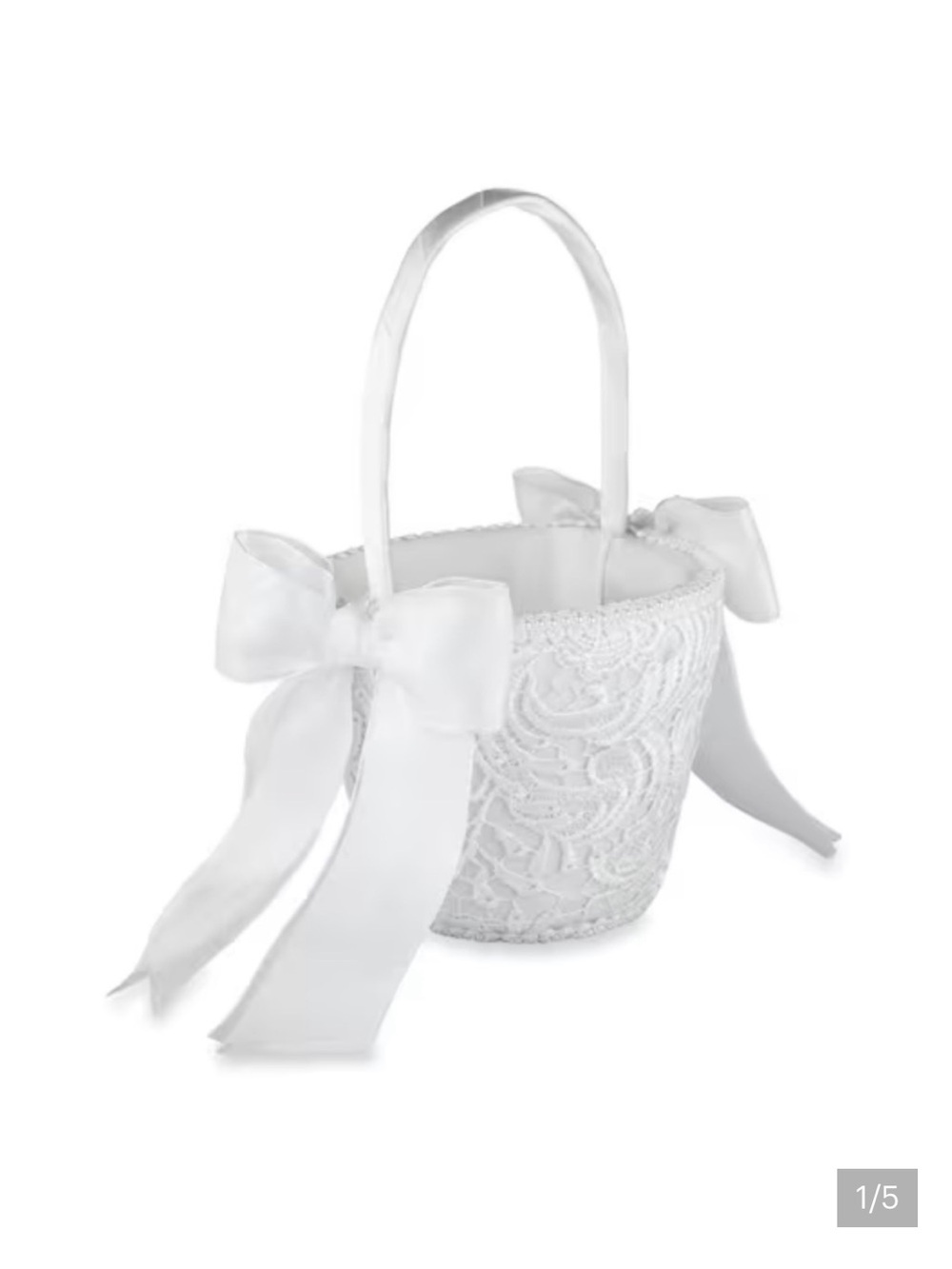 White Lace Flower Girl Basket with Satin Bows